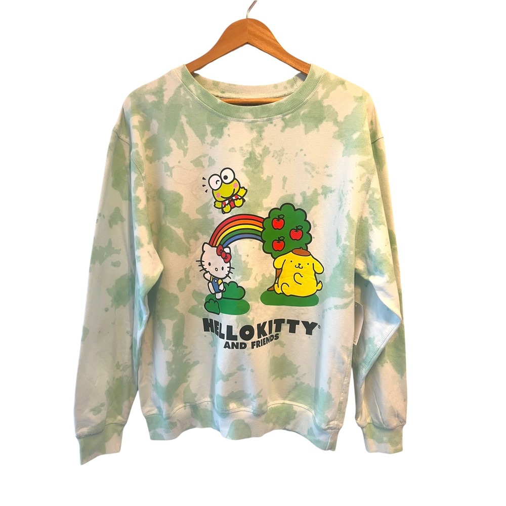Sanrio Hello Kitty Friends Tie Dye Sweatshirt Green White XL Kawaii Graphic New